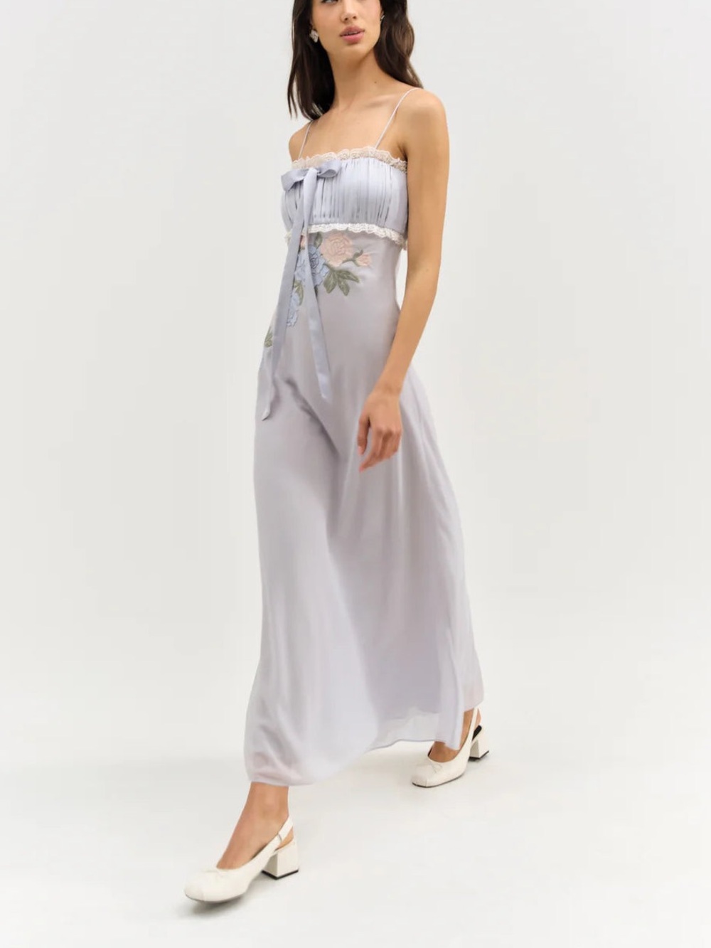 $329 NWT For Love & Lemons “Jasmine” Maxi Dress with Floral Embroidery Sz Medium